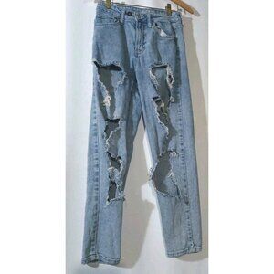 Wild Fable Women's Size 0 Blue Tapered High Rise Distroyed Mom Jeans 26 x 27